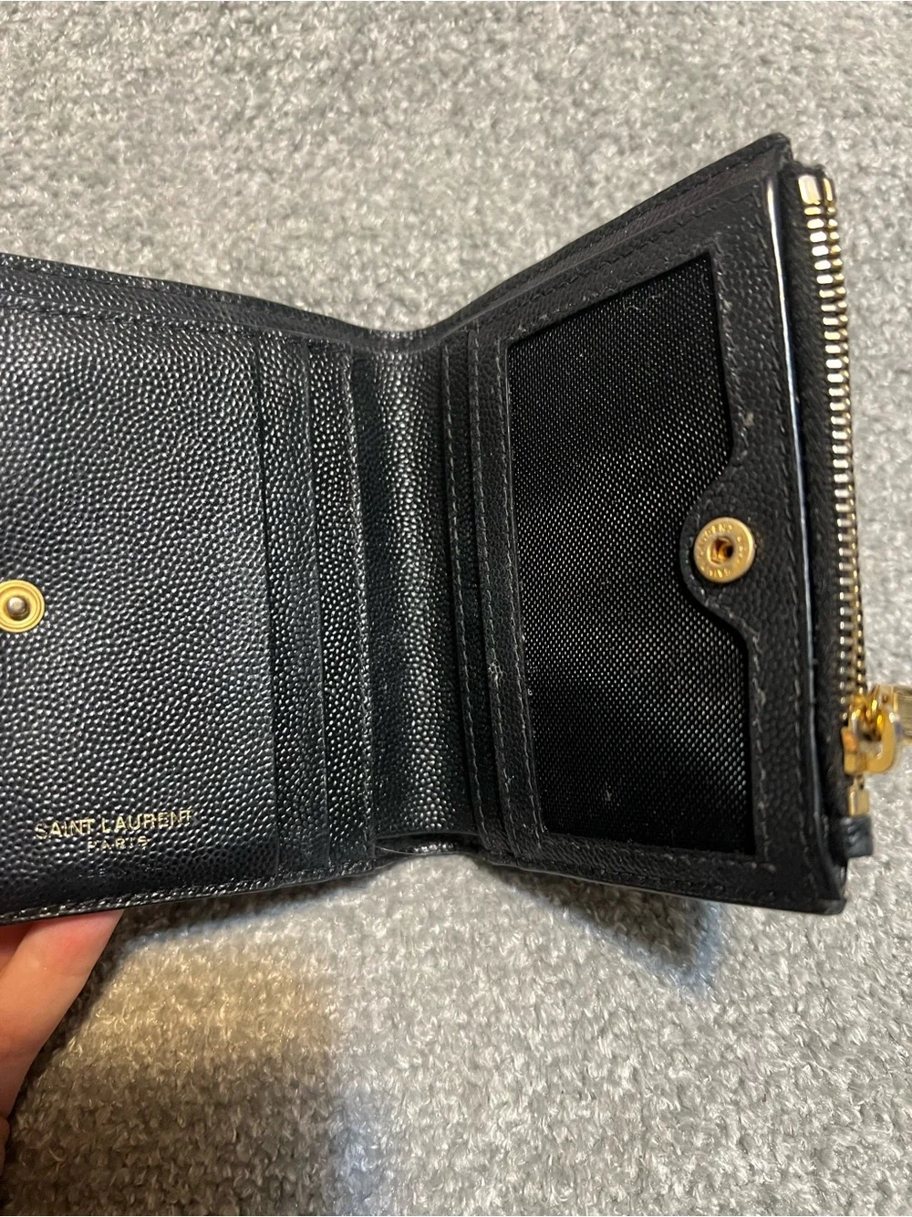 Saint Laurent YSL Black Quilted Leather Wallet with Gold Logo